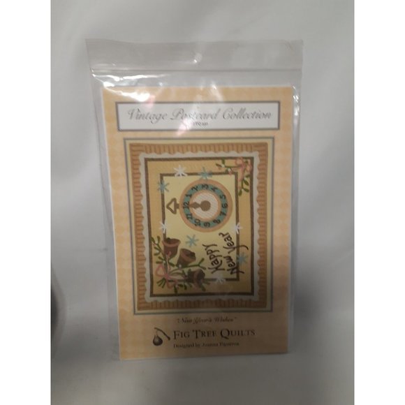 Fig Tree Quilt Pattern Vintage Postcard "NEW YEAR's WISHES" 22 x 28 Wall-hanging - Picture 2 of 8